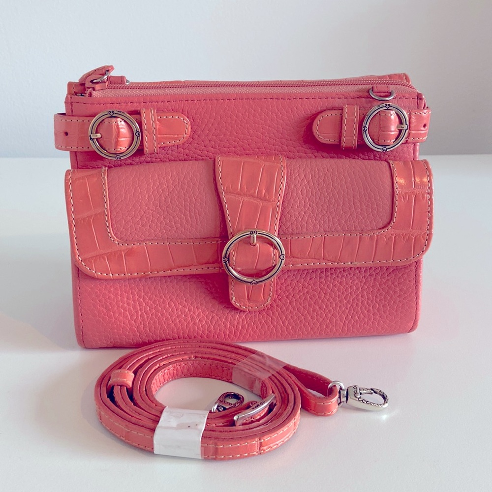 Coral leather Brighton crossbody organizer purse